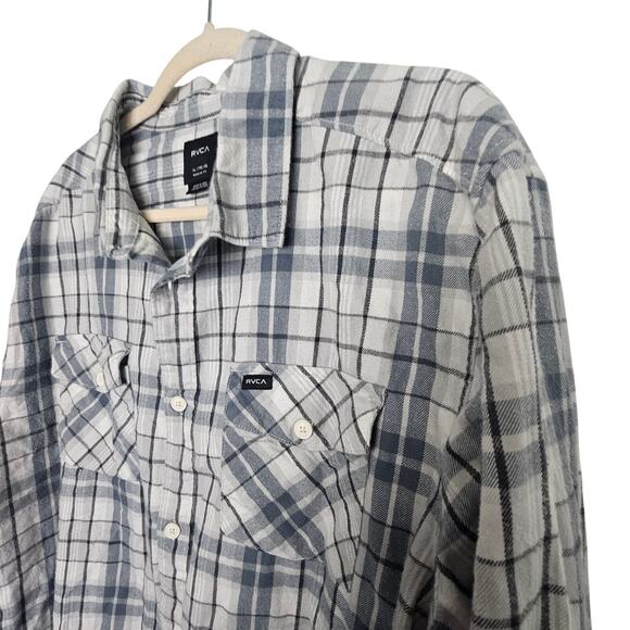 RVCA Mens Shirt Gray Plaid Long Sleeve Button Flannel Men XL Regular Fit - Picture 5 of 8
